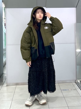「MILKFED.」｜「アイテム（マウンテンパーカー）」を使った、レイナさん（レディース・154cm）の冬コーディネート