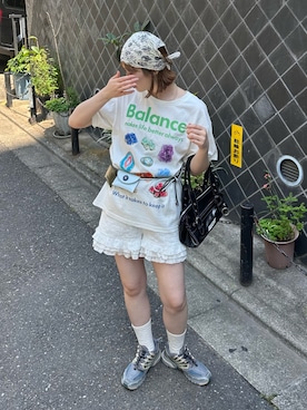 「CIAOPANIC（チャオパニック）のモチーフコレクションTee（Tシャツ/カットソー、ホワイト系）」を使った、oairidaoさん（レディース・166cm）の春コーディネート