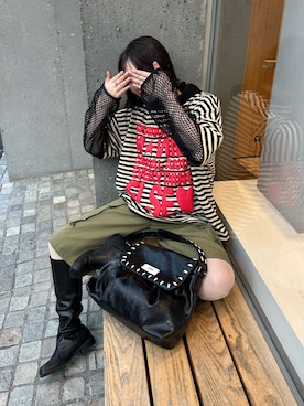 「GRAIN（グレイン）の【GRAIN/グレイン】ヴィンテージステッチボストンバッグ（ボストンバッグ、ブラック系）」を使った、oairidaoさん（レディース・166cm）の春コーディネート