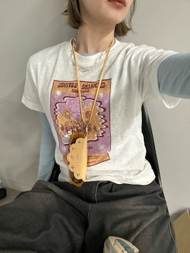 「CIAOPANIC（チャオパニック）のヴィンテージライクスラブTee（Tシャツ/カットソー、ホワイト系）」を使った、oairidaoさん（レディース・166cm）の春コーディネート