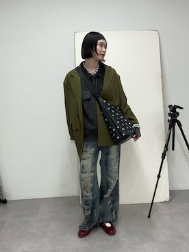 「アイテム（テーラードジャケット、グリーン系）」を使った、oairidaoさん（レディース・166cm）の冬コーディネート