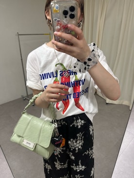 「CIAOPANIC（チャオパニック）のアソートグラフィックTシャツ（Tシャツ/カットソー、ホワイト系）」を使った、oairidaoさん（レディース・166cm）の夏コーディネート