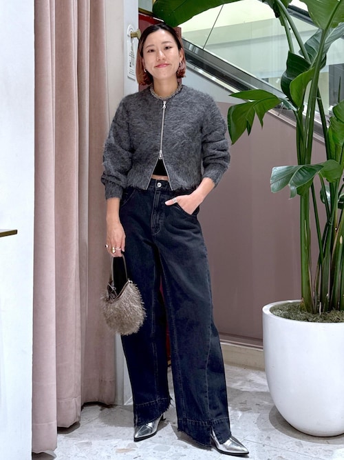 【美品】ADAM ET ROPE’ アルパカニットカーディガン　チャコール ADAM ET ROPE' カーディガン アルパカニットカーディガン