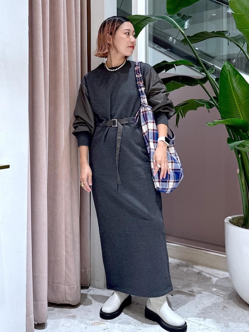 アダムエロペ　24AW スウェットコンビベルテッドワンピース ロング WEB限定・サステナブル・洗える】スウェットコンビベルテッド