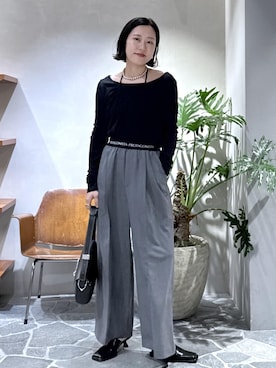 「ADAM ET ROPE'（アダムエロペ）のスクエアミュール（サンダル、ブラック系）」を使った、KUBOTAさん（レディース・159cm）の春コーディネート