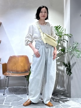 「ADAM ET ROPE'（アダムエロペ）のスクエアミュール（サンダル、ブラウン系）」を使った、KUBOTAさん（レディース・159cm）の春コーディネート