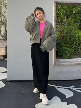 「FREE'S MART（フリーズマート）のアイテム（MA-1）」を使った、shioさん（レディース・153cm）の秋コーディネート