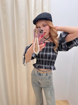 「オフショルブラウス」｜Yさん（レディース・155cm）の夏コーディネート