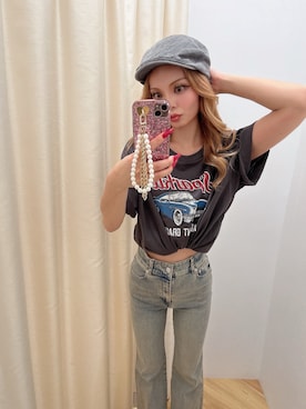 「ハンチング」｜「アイテム（Tシャツ/カットソー）」を使った、Yさん（レディース・155cm）の夏コーディネート