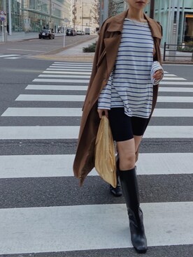 「アイテム（その他アウター、ブラウン系）」を使った、石黒晶さん（レディース・166cm）の冬コーディネート