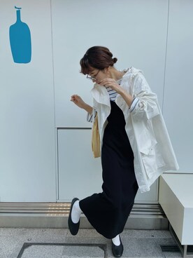 「アイボリー」｜「アイテム（ブルゾン）」を使った、石黒晶さん（レディース・166cm）の冬コーディネート