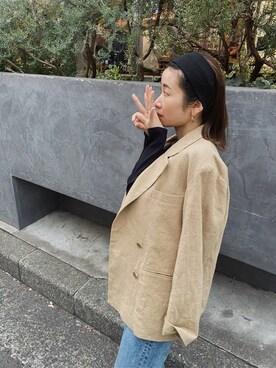 「Ungrid（アングリッド）のハイウエストスリムテーパードデニム（デニムパンツ）」を使った、石黒晶さん（レディース・166cm）の春コーディネート