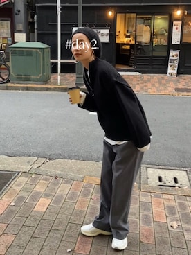 「ジップアップニット」｜石黒晶さん（レディース・166cm）の冬コーディネート