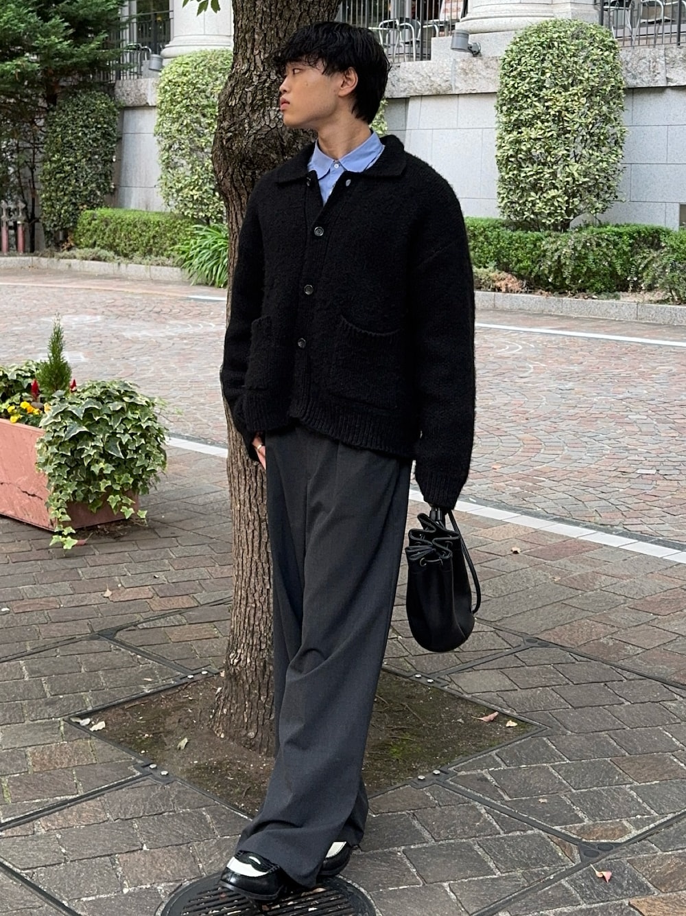 LURAKU】Shaggy Knit Polo Cardigan / シャギーニットポロカーディガン