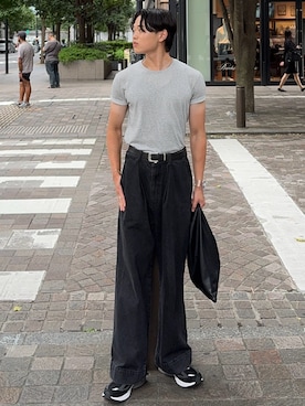 「Hender Scheme（エンダースキーマ）のshrink shoulder belt（ベルト）」を使った、Asuさん（メンズ・178cm）の夏コーディネート