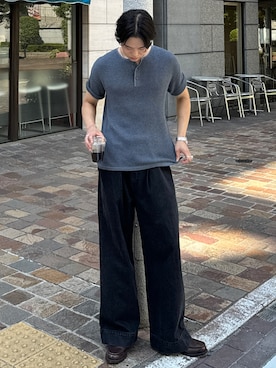 「THE CLE（ザクレ）のHENLEY NECK POLO SHIRT（ニット/セーター）」を使った、Asuさん（メンズ・178cm・10代）の夏コーディネート