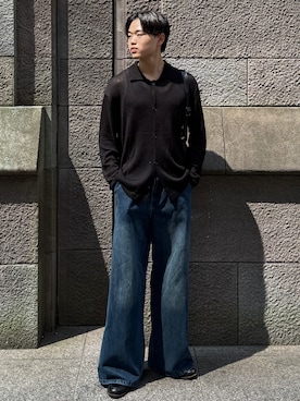「CALLNE（カルネ）の【CALLNE】1Tuck Wide Straight Deinm / 1タックワイドストレートデニム（12.8oz）（デニムパンツ）」を使った、Asuさん（メンズ・178cm・10代）の秋コーディネート