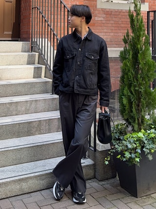 「MUSINSA STANDARD（ムシンサスタンダード）のデニムオフィサージャケット [ウォッシュドブラック]（デニムジャケット）」を使った、Asuさん（メンズ・178cm）の春コーディネート