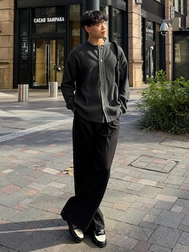 「LURAKU（ルラク）の【LURAKU】 Synthetic Leather Rope Handle Bag / シンセティックレザーロープハンドルバッグ（トートバッグ、ブラック系）」を使った、Asuさん（メンズ・178cm）の春コーディネート