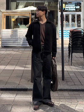「LURAKU（ルラク）の【LURAKU】Synthetic Suede Zip Jacket / LURAKU シンセティックスエードジップジャケット（ブルゾン、ブラック系）」を使った、Asuさん（メンズ・178cm）の春コーディネート