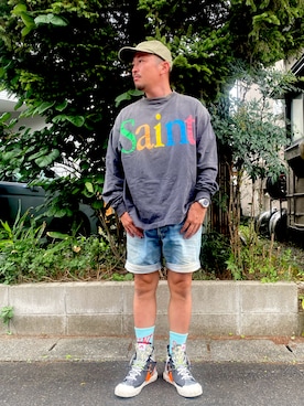 「SAINT Mxxxxxx（セント マイケル）のアイテム（Tシャツ/カットソー、ブラック系）」を使った、4U♾1984さん（メンズ・170cm）の秋コーディネート