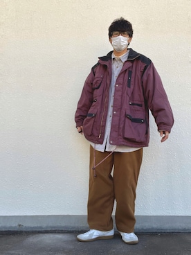 「アイテム（ダウンジャケット/コート、レッド系）」を使った、ayumu【相互】さん（メンズ・178cm）の冬コーディネート