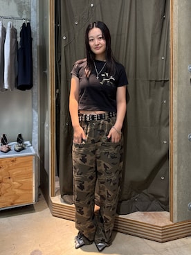 「アイテム（スウェットパンツ、グリーン系）」を使った、mashiroさん（レディース・153cm）の夏コーディネート