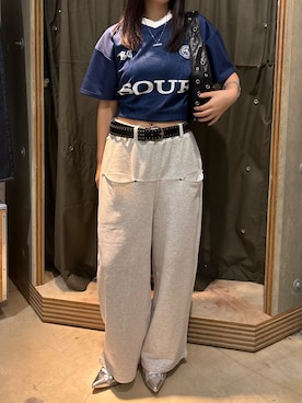 「WHO'S WHO gallery（フーズフーギャラリー）のスタッズベルト（ベルト）」を使った、mashiroさん（レディース・153cm）の夏コーディネート