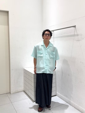 「SENSE OF PLACE by URBAN RESEARCH(センスオブプレイスバイアーバンリサーチ)のシアサッカーオープンカラーシャツ(シャツ/ブラウス、ブルー系)」を使った、reosakuraiさん(メンズ・163cm)の夏コーディネート