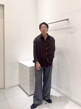 「SENSE OF PLACE by URBAN RESEARCH(センスオブプレイスバイアーバンリサーチ)の『イージーケア/吸水速乾』コンフォートレギュラーカラーシャツ(シャツ/ブラウス、ブラウン系)」を使った、reosakuraiさん(メンズ・163cm)の夏コーディネート