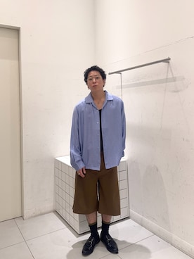 「SENSE OF PLACE by URBAN RESEARCH(センスオブプレイスバイアーバンリサーチ)のスラブライクオープンカラーロングスリーブシャツ(シャツ/ブラウス、ブルー系)」を使った、reosakuraiさん(メンズ・163cm)の夏コーディネート