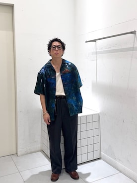 「SENSE OF PLACE by URBAN RESEARCH(センスオブプレイスバイアーバンリサーチ)の『別注』The Met×SENSE OF PLACE ショートスリーブ シャツ(モネ)(シャツ/ブラウス、ブラック系)」を使った、reosakuraiさん(メンズ・163cm)の夏コーディネート