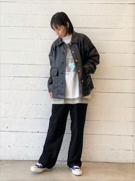 「バンドT」｜「アイテム（ブルゾン）」を使った、FREDY&GLOSTER stylingさん（レディース・154cm）の冬コーディネート