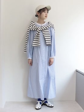 「ブルーコーデ」｜「アイテム（シャツワンピース）」を使った、FREDY&GLOSTER stylingさん（レディース・160cm）の春コーディネート