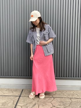 「ギンガムチェック」｜「アイテム（スカート、ピンク系）」を使った、FREDY&GLOSTER stylingさん（レディース・160cm）の春コーディネート