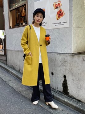 「カラーコート」｜「アイテム（ノーカラーコート）」を使った、FREDY&GLOSTER stylingさん（レディース・160cm）の秋コーディネート