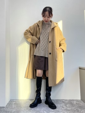 「フードコート」｜「アイテム（ブーツ）」を使った、FREDY&GLOSTER stylingさん（レディース・160cm）の冬コーディネート