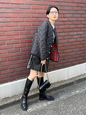 「赤チェック」｜「アイテム（ブルゾン）」を使った、FREDY&GLOSTER stylingさん（レディース・155cm）の秋コーディネート