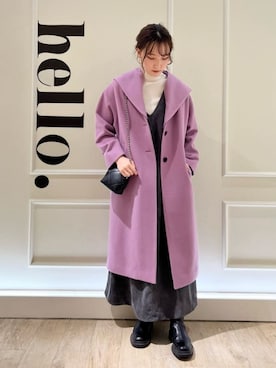 「ラベンダー」｜「アイテム（その他アウター）」を使った、FREDY&GLOSTER stylingさん（レディース・160cm）の冬コーディネート