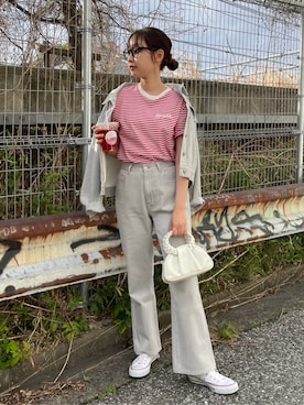 「レッドコーデ」｜「アイテム（デニムジャケット）」を使った、FREDY&GLOSTER stylingさん（レディース・160cm）の春コーディネート