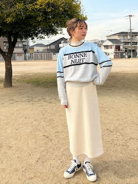 「ロゴニット」｜「アイテム（ワンピース/ドレス）」を使った、FREDY&GLOSTER stylingさん（レディース・165cm）の冬コーディネート