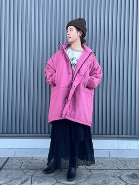 「アイテム（ダウンジャケット/コート、ピンク系）」を使った、FREDY&GLOSTER stylingさん（レディース・160cm）の秋コーディネート