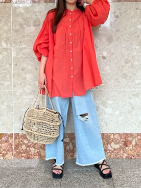 「HALIN（ハリン）のアイテム（かごバッグ）」を使った、FREDY&GLOSTER stylingさん（レディース・160cm）の春コーディネート