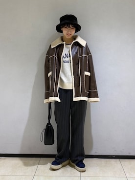 「ジャケット」｜「アイテム（ムートンコート）」を使った、FREDY&GLOSTER stylingさん（レディース・162cm）の冬コーディネート