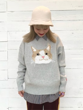 「ネコ」｜「アイテム（帽子）」を使った、FREDY&GLOSTER stylingさん（レディース・160cm）の秋コーディネート
