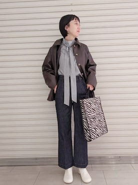 「ボウタイブラウス」｜「アイテム（ブルゾン）」を使った、FREDY&GLOSTER stylingさん（レディース・160cm）の冬コーディネート