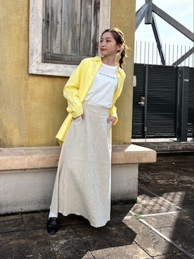 リネン混タック釦フレアースカートを使った人気ファッションコーディネート Wear