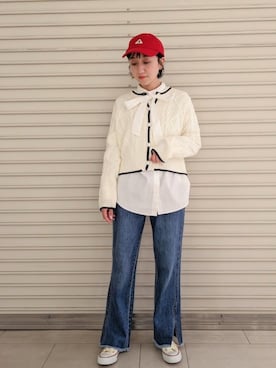 「ボウタイブラウス」｜「アイテム（帽子）」を使った、FREDY&GLOSTER stylingさん（レディース・160cm）の冬コーディネート