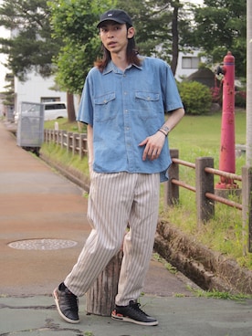 「Lee（リー）のアイテム（キャップ）」を使った、ゆういさん（メンズ・181cm）の夏コーディネート