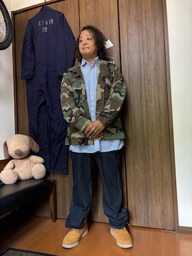 「MILITARY（ミリタリー）のアイテム（ミリタリージャケット、その他）」を使った、aaajiさん（メンズ・174cm）の春コーディネート